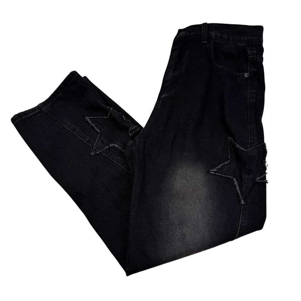 Starburst Star Embroidered Baggy Wide-Leg Streetwear Distressed Jeans Women's XL